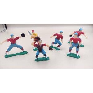 Vintage 1970s Baseball Player Figurines Cake Toppers 6 Hand-Painted Team Party